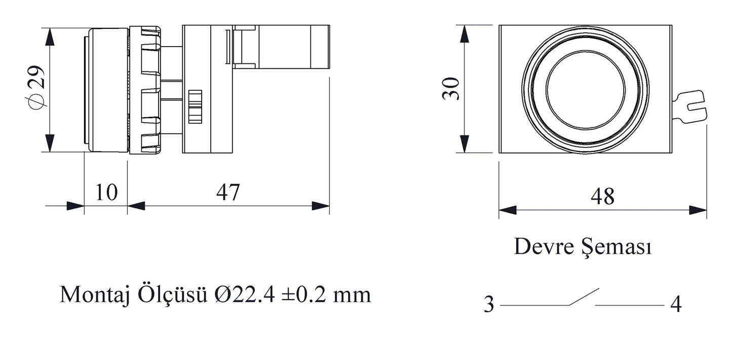 EMAS B100DY Green Flush Push Button – 22mm, 1NO, Momentary